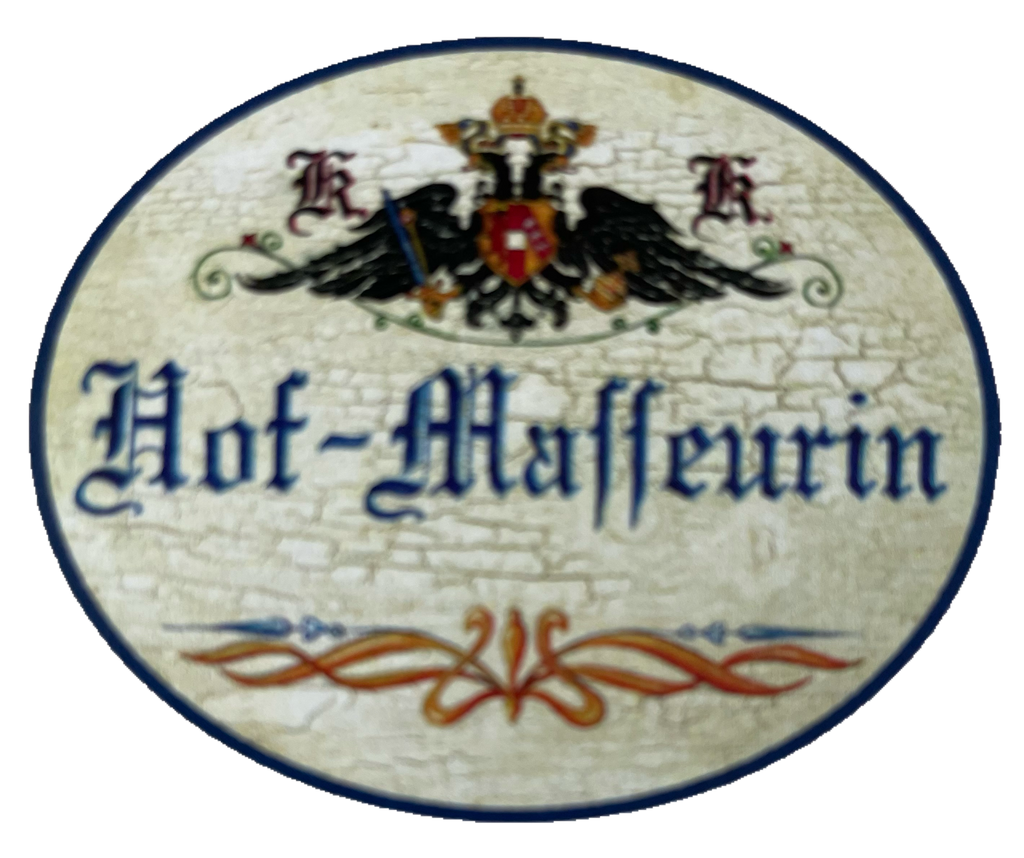 KuK Nostalgie Holzschild Hof-Masseurin Massieren Massage Masseurin Schild