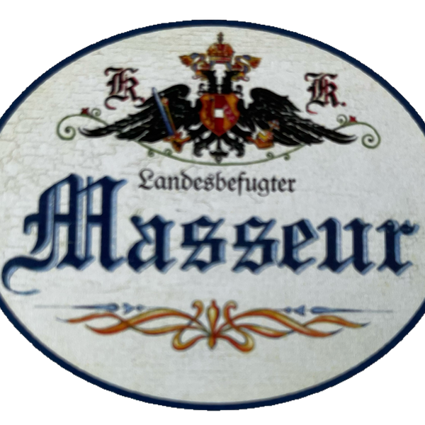 KuK Nostalgie Holzschild Landesbefugter Masseur Massage Massieren Schild