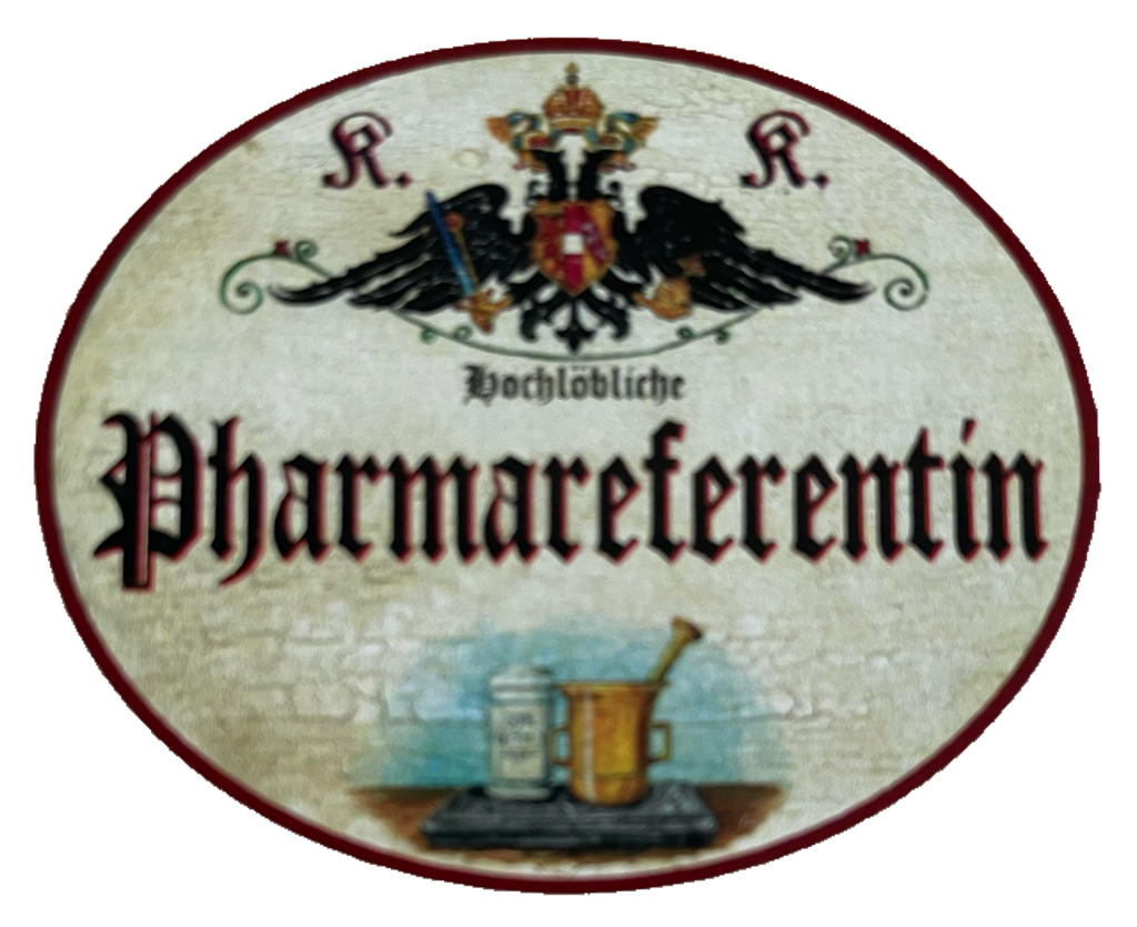 KuK Nostalgie Holzschild Hochlǒbliche Pharmareferentin Pharmafirma Schild