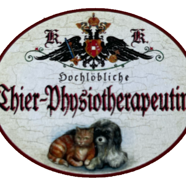 KuK Nostalgie Holzschild Hochlöbliche Thier Physiotherapeutin Tier Schild