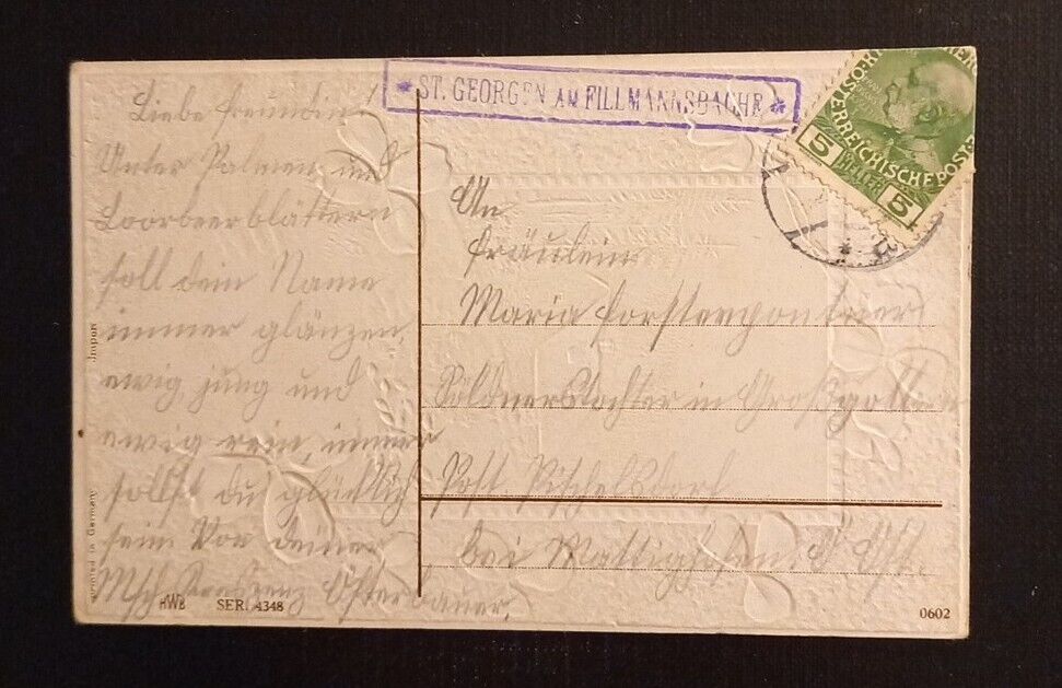 Ein Frohes Neujahr Haus Mit Kleeblatt Prägekarte 600754A Ga G