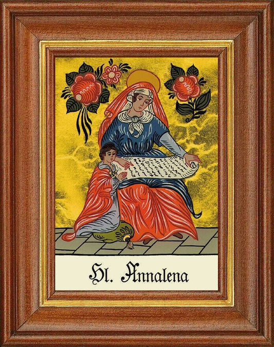 Hinterglasbild - heilige annalena - patronatsbild taufe namenspatron 12,7x16 th