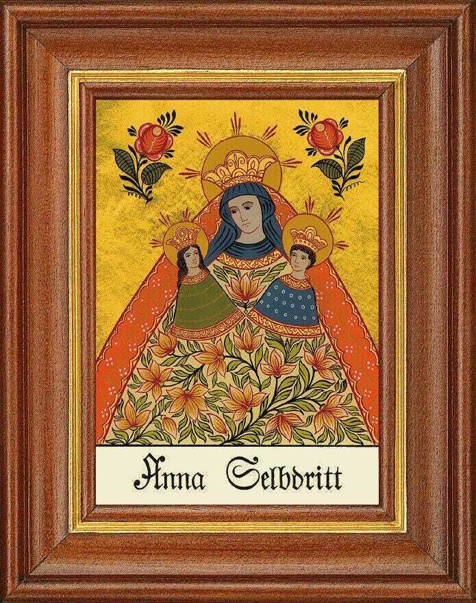 Hinterglasbild - hl.anna selbdritt - patronatsbild taufe namenspatron 12,7x16 th
