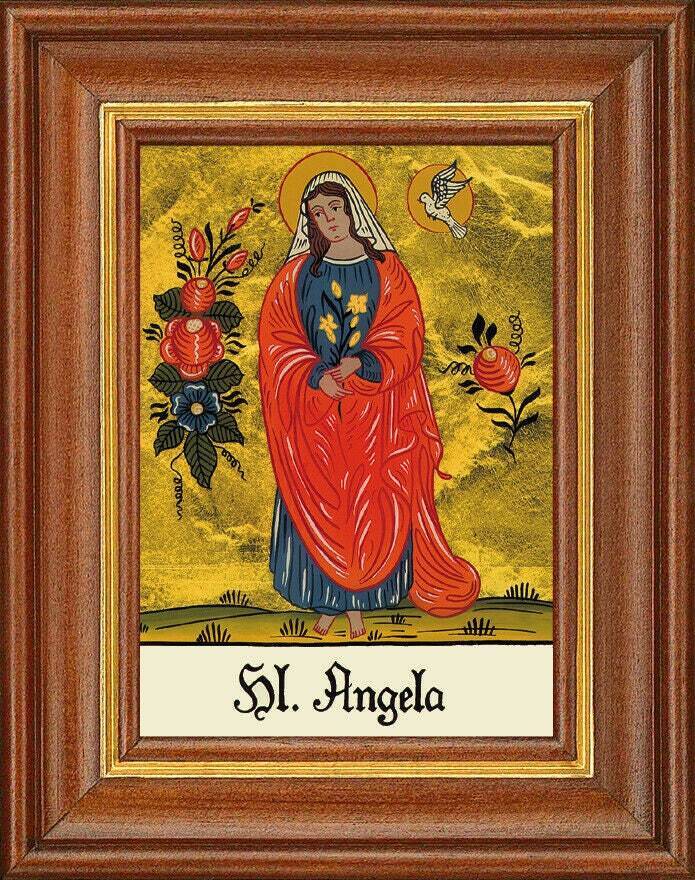Hinterglasbild - heilige angela - patronatsbild taufe namenspatron 12,7x16 th