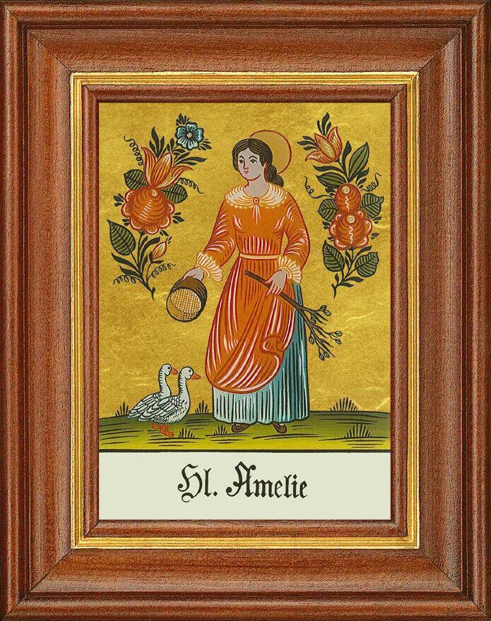 Hinterglasbild - heilige amelie - patronatsbild taufe namenspatron 12,7x16 th