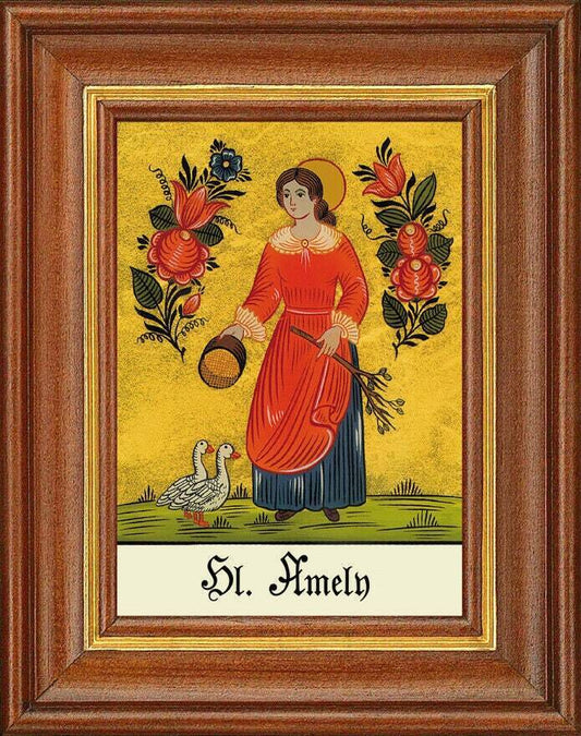 Hinterglasbild - heilige amely - patronatsbild taufe namenspatron 12,7x16 th