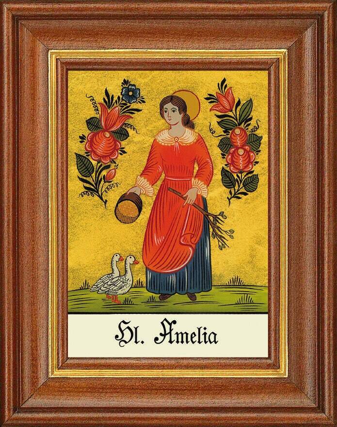 Hinterglasbild - heilige amelia - patronatsbild taufe namenspatron 12,7x16 th