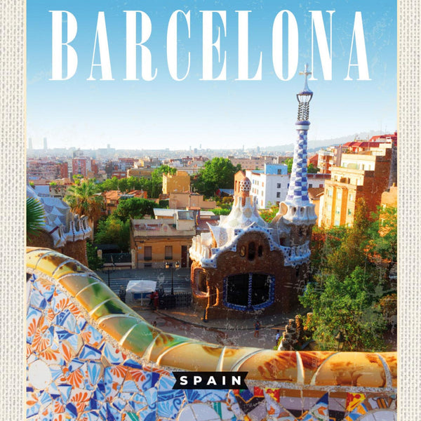 Schild Barcelona Spain Spanien Park Güell 12x18 20x30 30x40 Blech/Holz