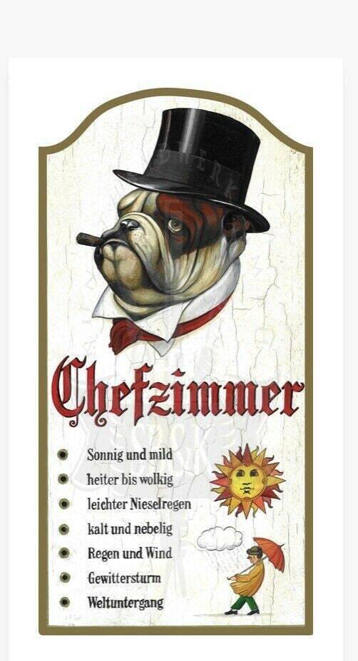 Nostalgie holzschild schild bulldogge chef zimmer
