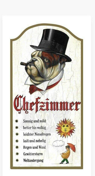 Nostalgie holzschild schild bulldogge chef zimmer