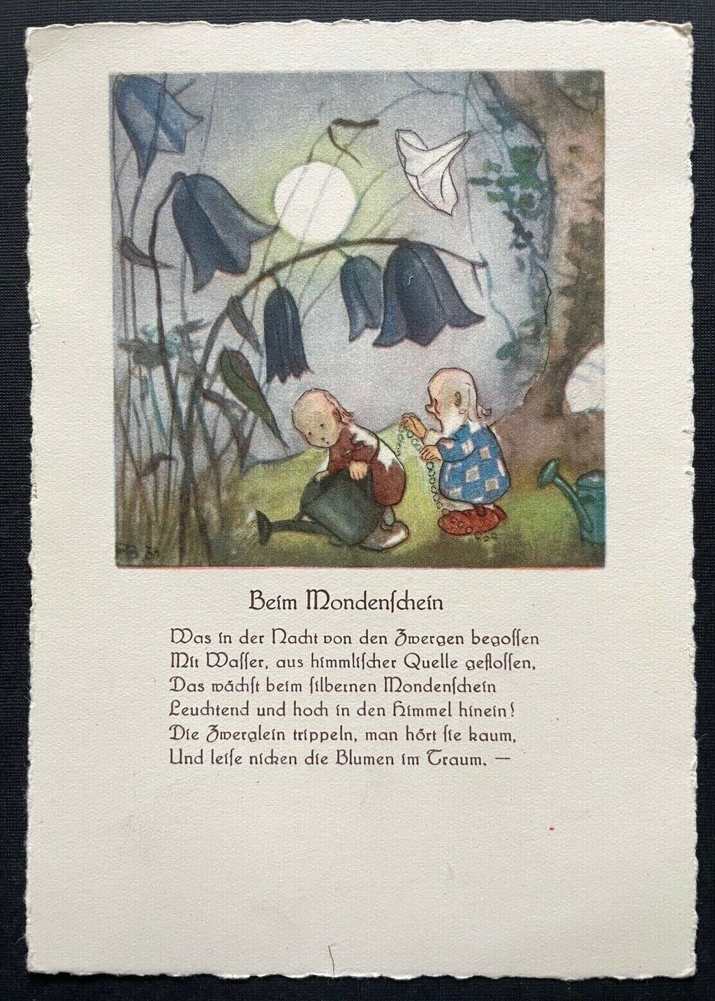 Beim Mondenschein Zwerge Gedicht Text Geschichte Giesskanne Blumen 410082 TH