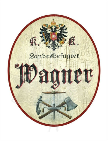 KuK Nostalgie Holzschild - Landesbefugter Wagner - Werkzeuge Axt TH