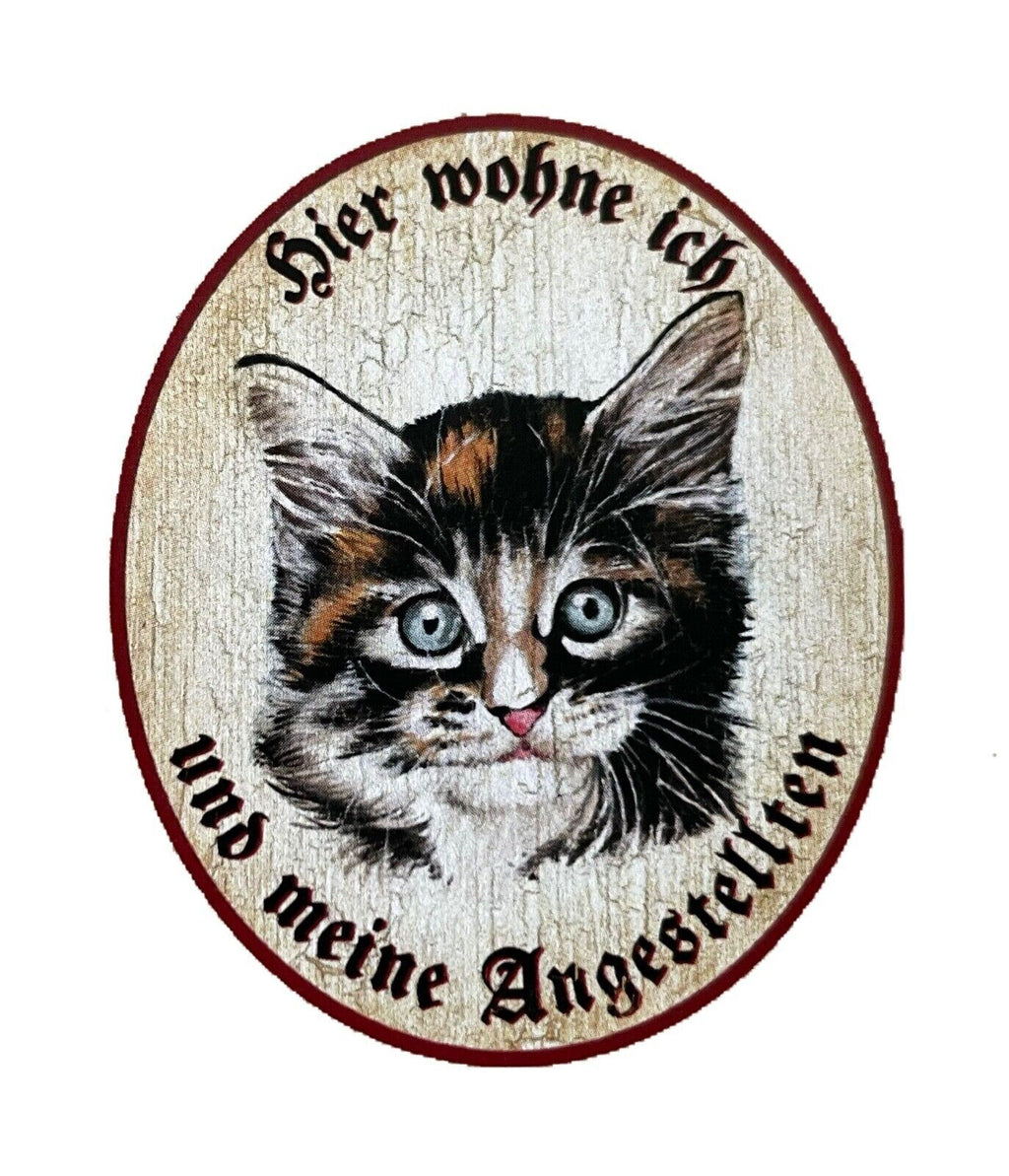 Kuk nostalgie holzschild "hier wohne ich u.m. angestellten“ katze junges baby
