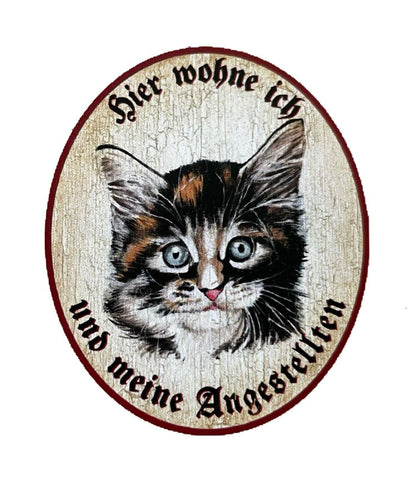 Kuk nostalgie holzschild "hier wohne ich u.m. angestellten“ katze junges baby