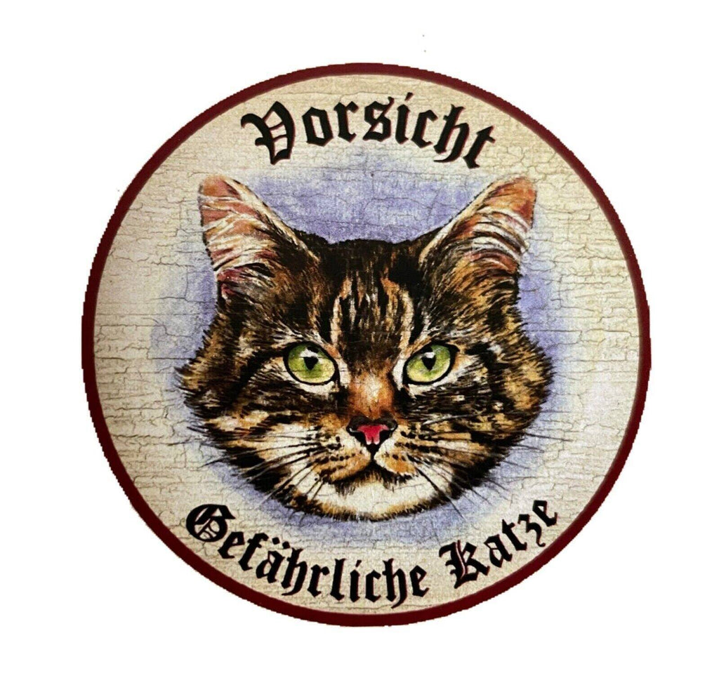 Kuk nostalgie holzschild "vorsicht gefährliche katze“ tabby getigert