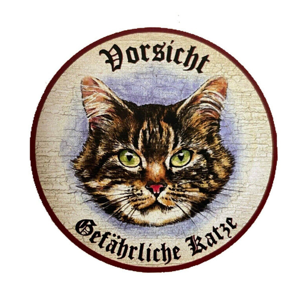 Kuk nostalgie holzschild "vorsicht gefährliche katze“ tabby getigert