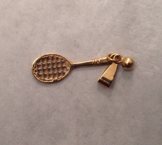 585 Gold Anhänger Tennisschläger mit Ball 3 cm 12518