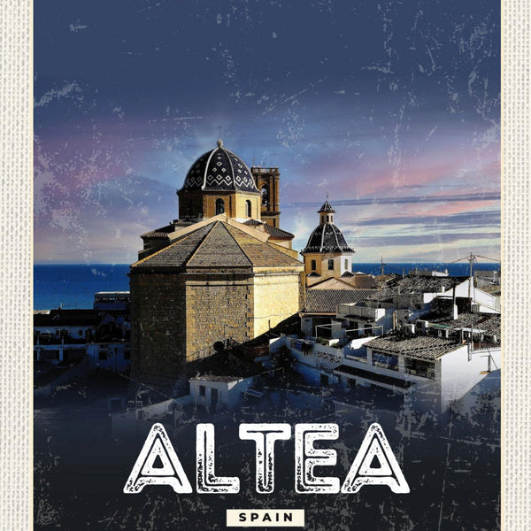 Schild Altea Spain Spanien Stadt Meer Kirche 12x18 20x30 30x40 Blech od. Holz