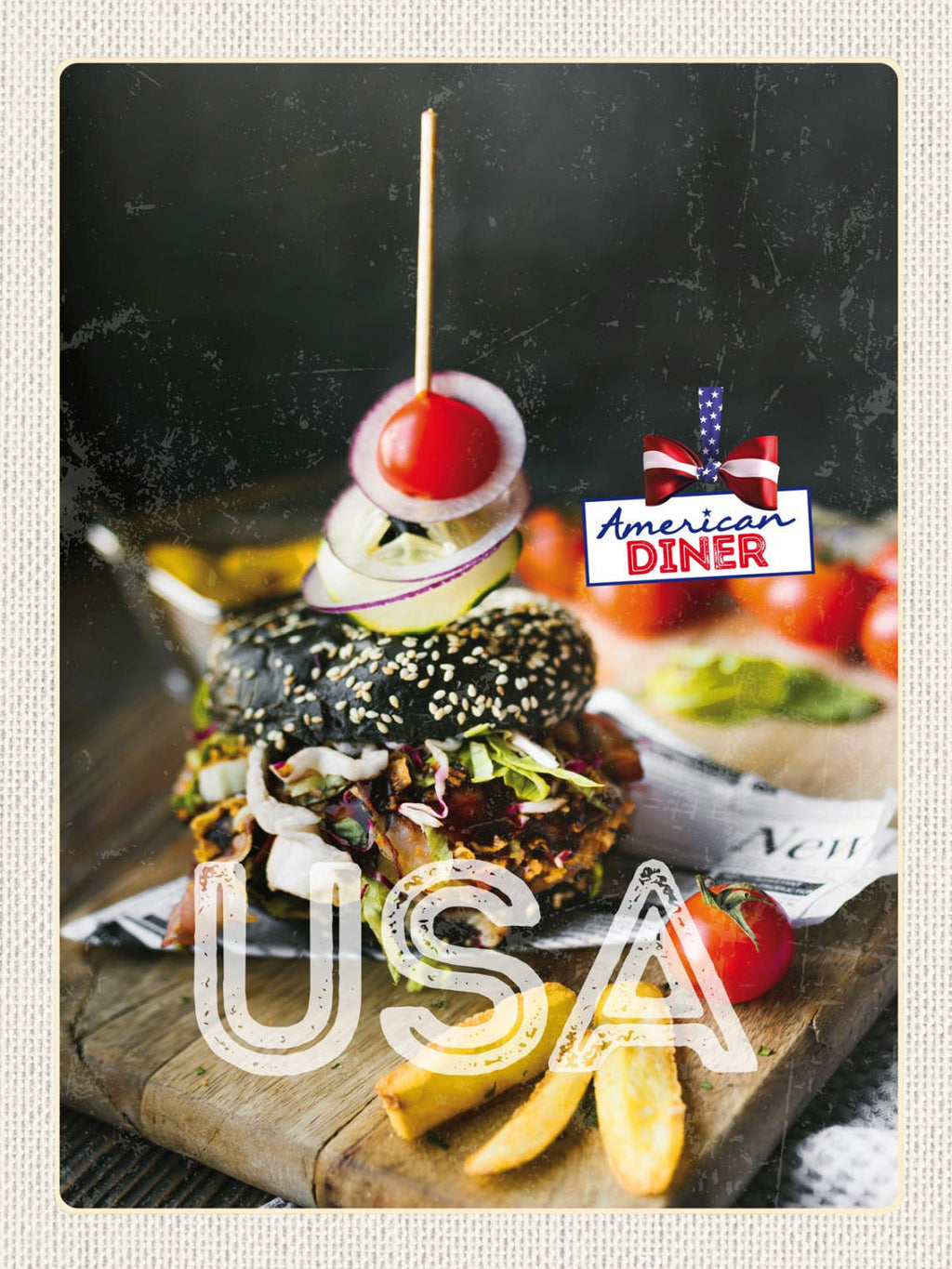 Schild USA American Diner Burger Fast Food Amerika 12x18 20x30 30x40 Blech/Holz
