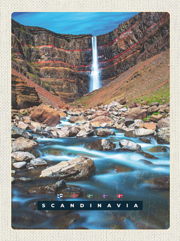 Schild Scandinavia SKA Hengifoss Wasserfall ISL 12x18 20x30 30x40 Blech/Holz