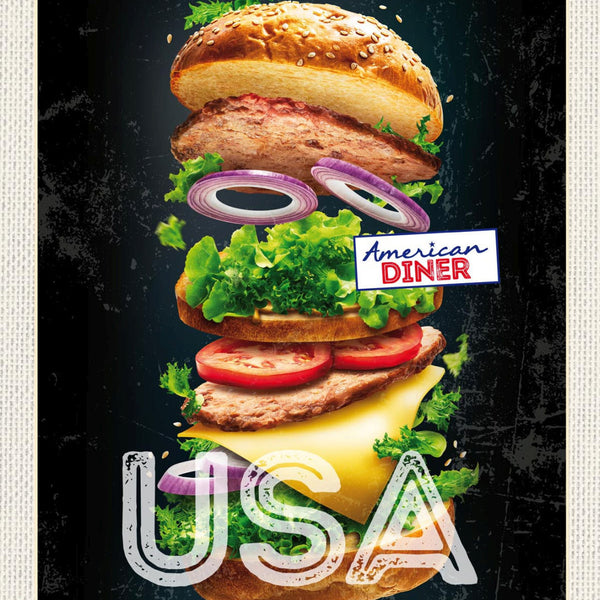 Schild USA American Diner Burger Fast Food Amerika 12x18 20x30 30x40 Blech/Holz