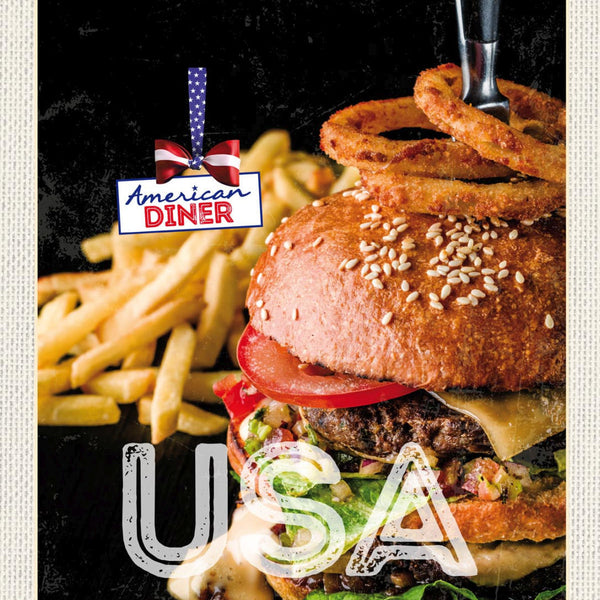 Schild USA American Diner Burger Fast Food Pommes 12x18 20x30 30x40 Blech/Holz