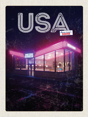 Schild USA American Neon Diner Restaurant Amerika 12x18 20x30 30x40 Blech/Holz