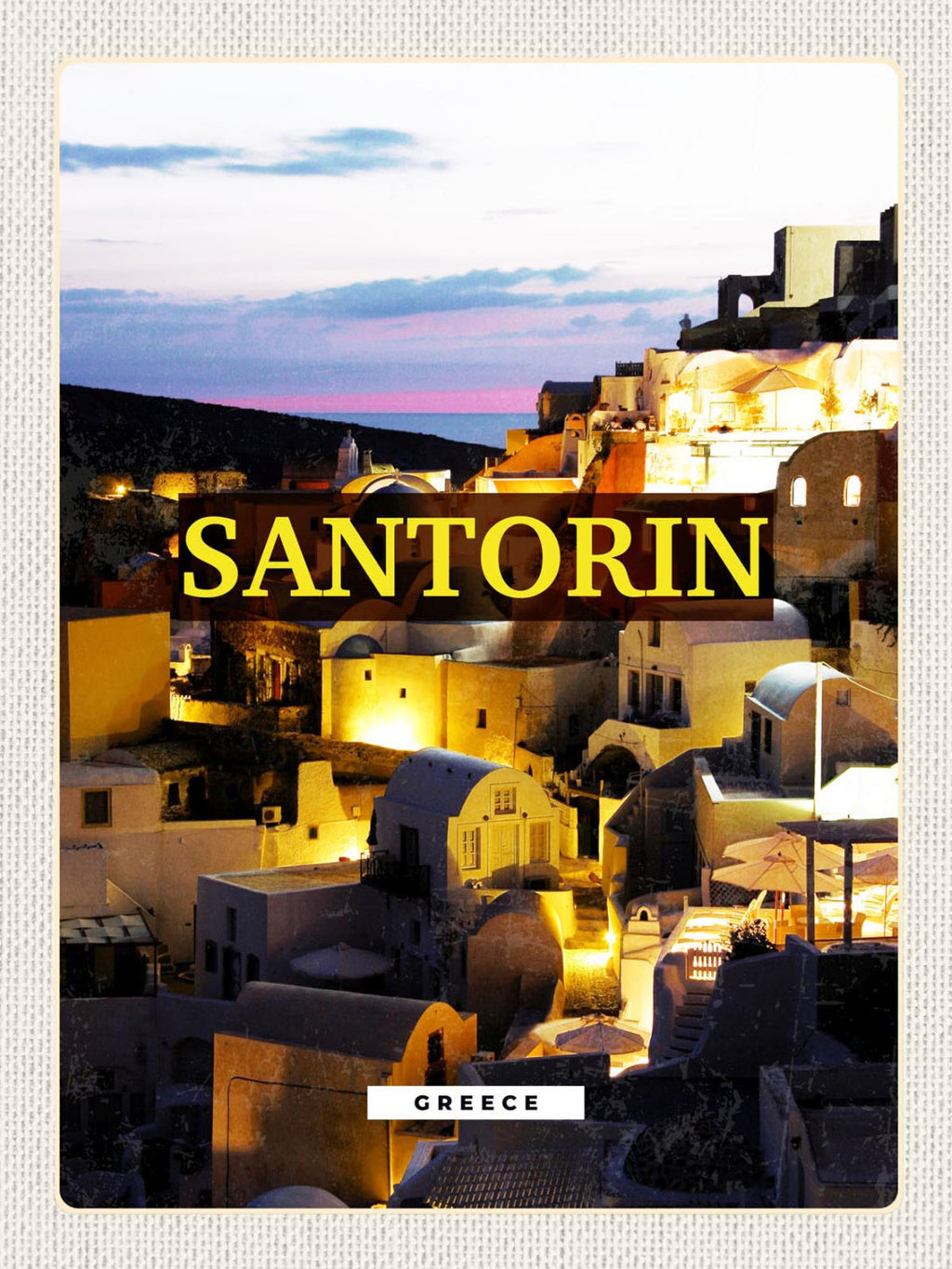 Schild Santorin Greece Griechenland Oia Stadt Nacht 12x18 20x30 30x40 Blech/Holz