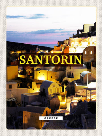 Schild Santorin Greece Griechenland Oia Stadt Nacht 12x18 20x30 30x40 Blech/Holz