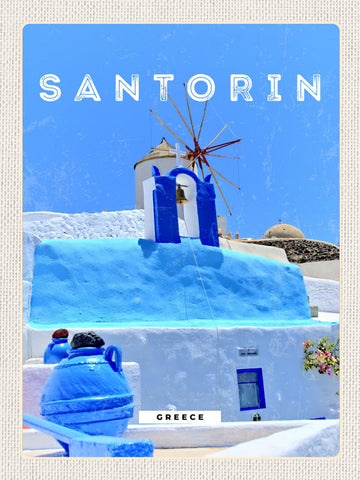 Schild Santorin Greece Griechenland Oia Windmühle 12x18 20x30 30x40 Blech/Holz