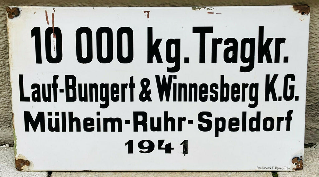 Nostalgie Original Emaileschild 1941  Lauf-Bunert & Winnesberg KG  65x39   99556