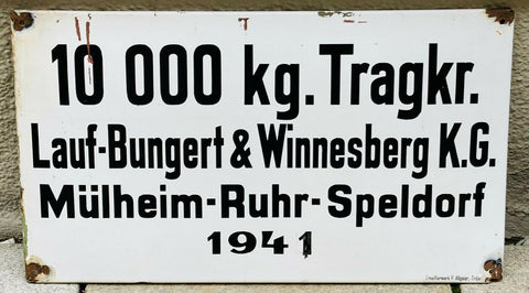 Nostalgie Original Emaileschild 1941  Lauf-Bunert & Winnesberg KG  65x39   99556