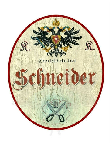 Kuk nostalgie holzschild - hochlöblicher schneider - schere fingerhut th