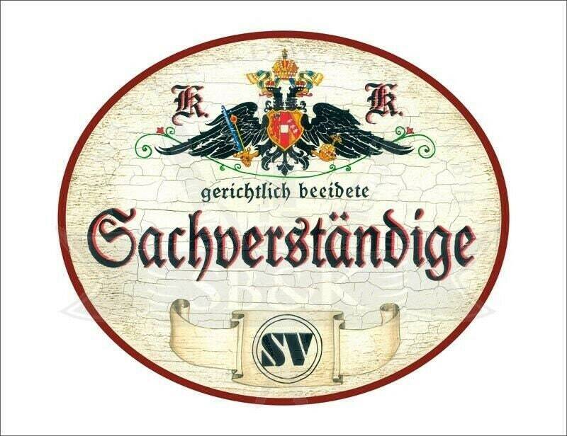 Kuk nostalgie holzschild - gerichtlich beeidete sachverständige - wappen logo th