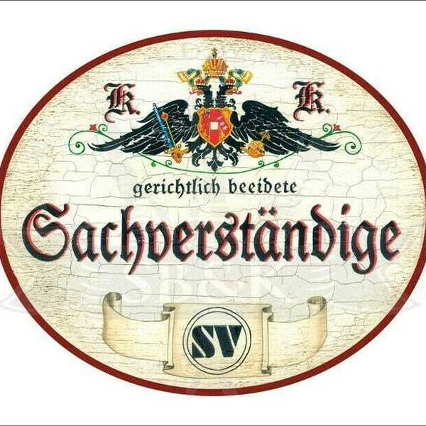 Kuk nostalgie holzschild - gerichtlich beeidete sachverständige - wappen logo th