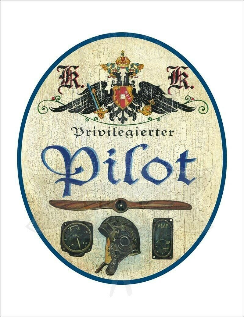 Kuk nostalgie holzschild - privilegierter pilot - propeller helm höhenmesser th