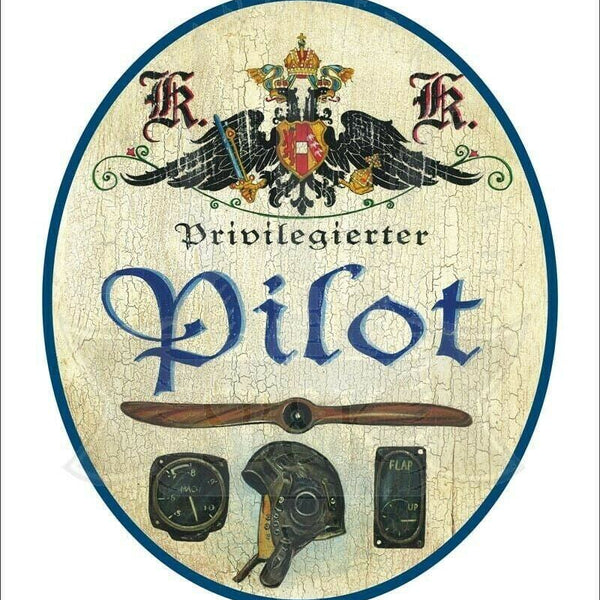 Kuk nostalgie holzschild - privilegierter pilot - propeller helm höhenmesser th