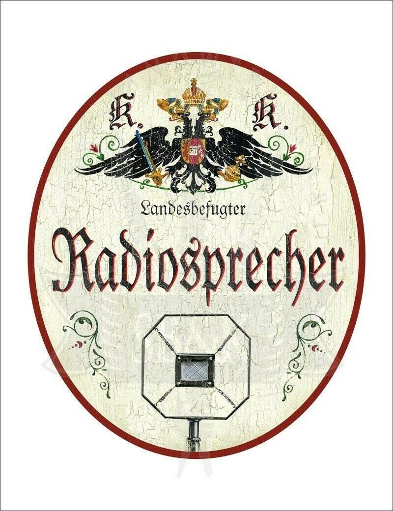 Kuk nostalgie holzschild - landesbefugter radiosprecher - mikrofon th