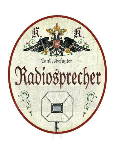 Kuk nostalgie holzschild - landesbefugter radiosprecher - mikrofon th