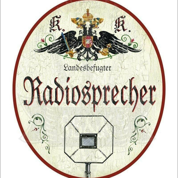 Kuk nostalgie holzschild - landesbefugter radiosprecher - mikrofon th