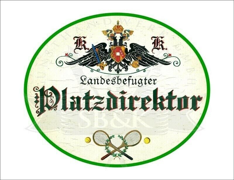 Kuk nostalgie holzschild - landesbefugter platzdirektor - tennisschläger ball th