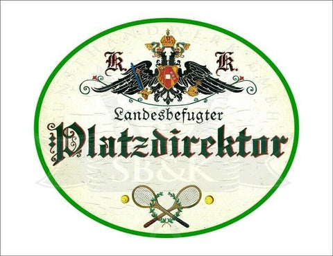 Kuk nostalgie holzschild - landesbefugter platzdirektor - tennisschläger ball th