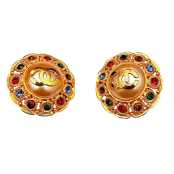 Ohr-Clips Vintage von Chanel 38mm Durchm. mit Multicolor Steinen  R0012