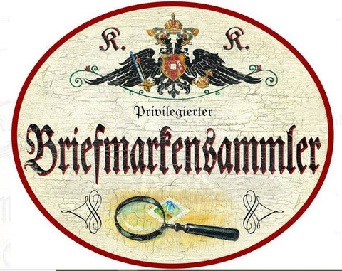 Kuk nostalgie holzschild privilegierter briefmarkensammler philatelist