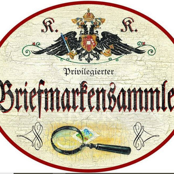 Kuk nostalgie holzschild privilegierter briefmarkensammler philatelist