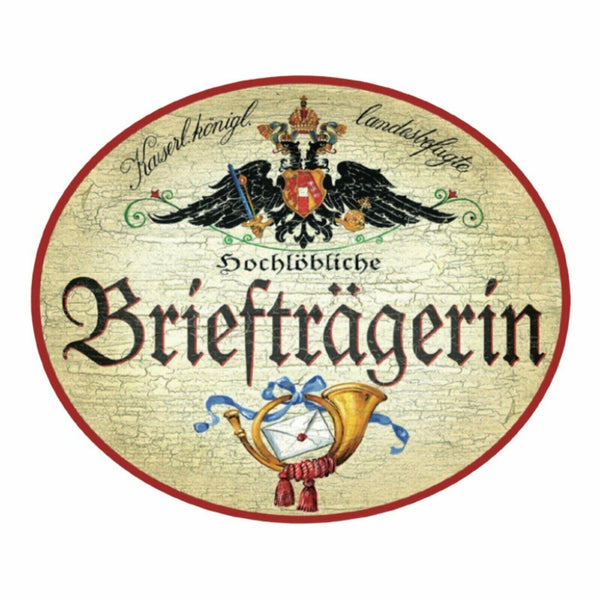 Kuk nostalgie holzschild briefräger briefträgerin