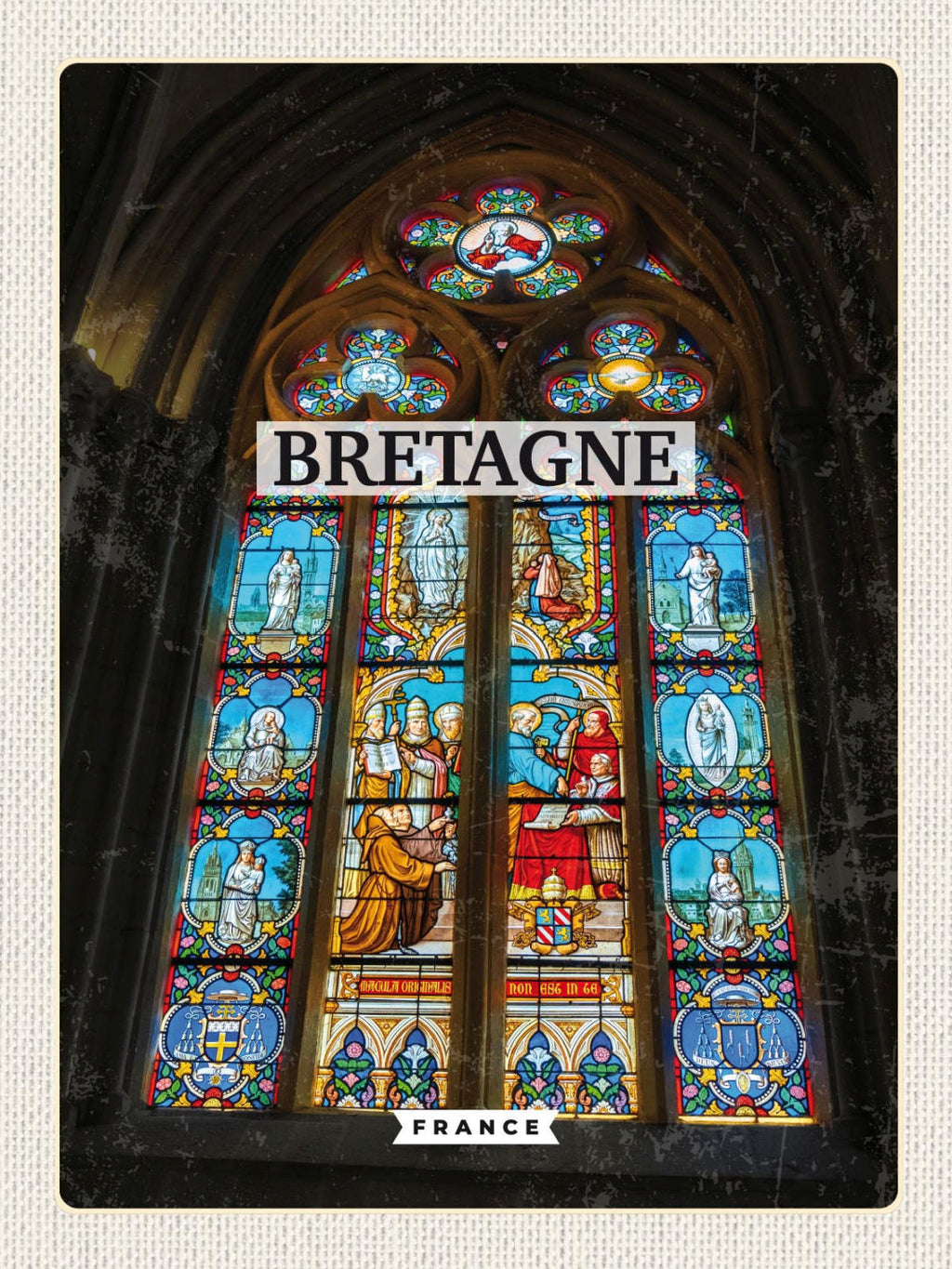 Schild Bretagne France Frankreich Kirche Fenster 12x18 20x30 30x40 Blech/Holz