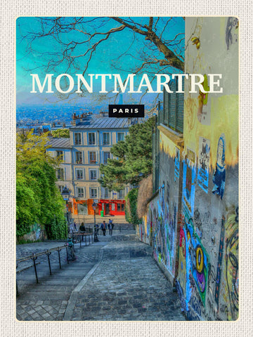 Schild Montmartre Paris Frankreich Stadt Gasse 12x18 20x30 30x40 Blech/Holz