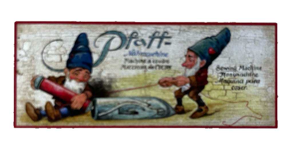 Nostalgie Holzschild Pfaff Nähmaschinen Nähen Werbung Firma Zwerge Schild