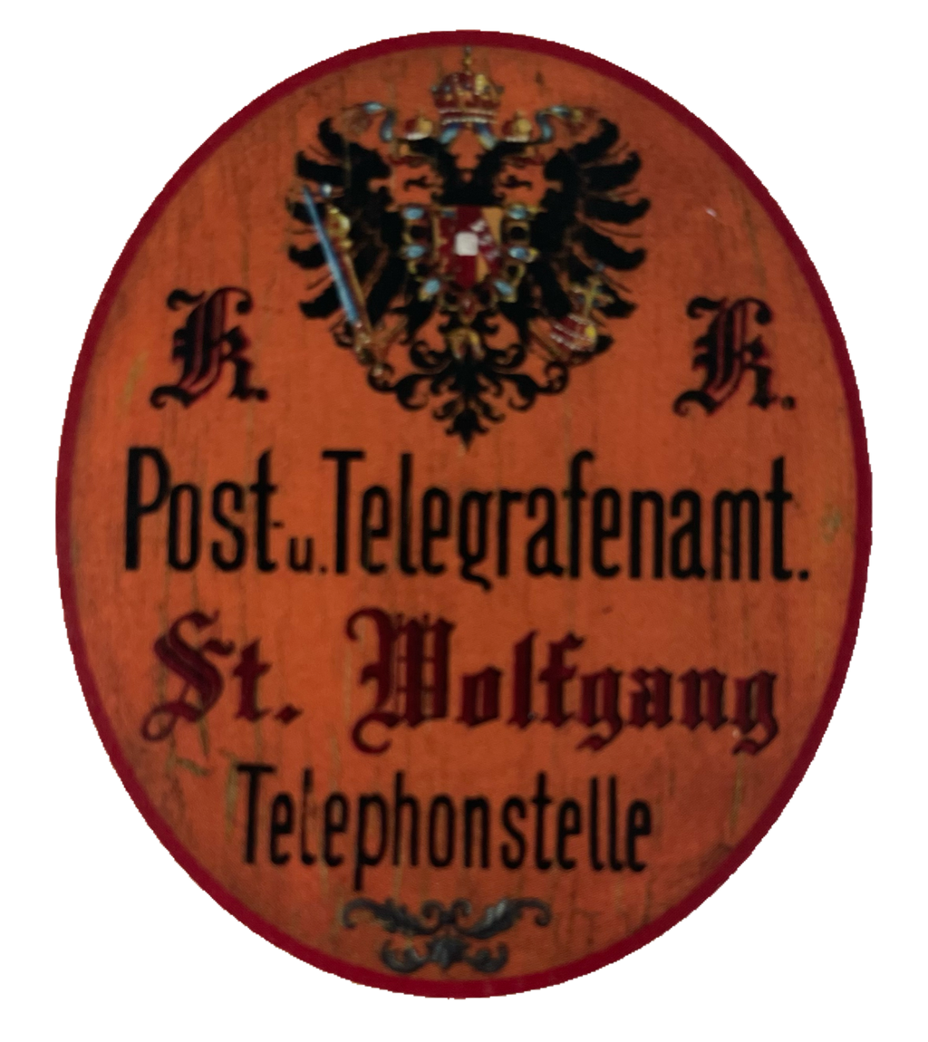KuK Nostalgie Holzschild Post & Telegrafenamt St. Wolfgang Telephonstelle Schild